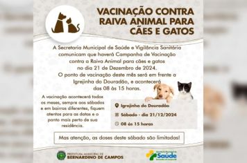CAMPANHA DE VACINAÇÃO ANIMAL PARA CÃES E GATOS 