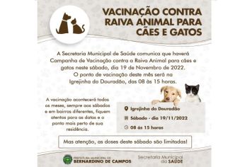 VACINAÇÃO CONTRA RAIVA ANIMAL PARA CÃES E GATOS