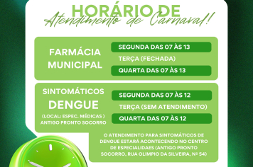Horário de Atendimento durante o Carnaval
