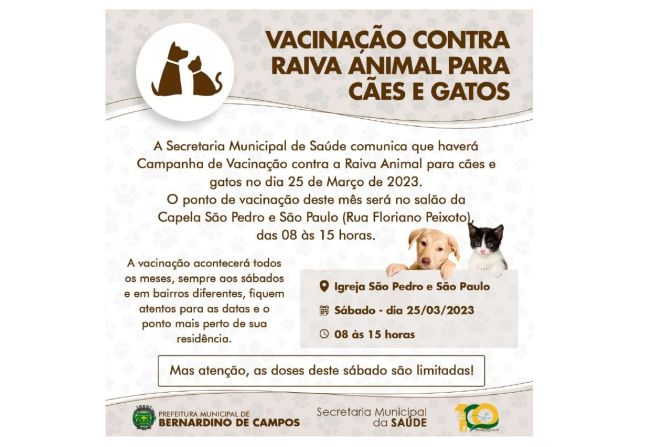 VACINAÇÃO CONTRA RAIVA ANIMAL PARA CÃES E GATOS