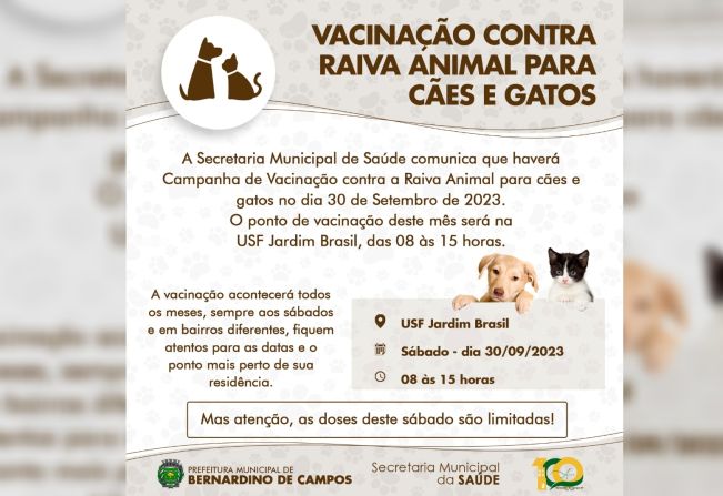 CAMPANHA DE VACINAÇÃO  CONTRA RAIVA ANIMAL PARA CÃES E GATOS 